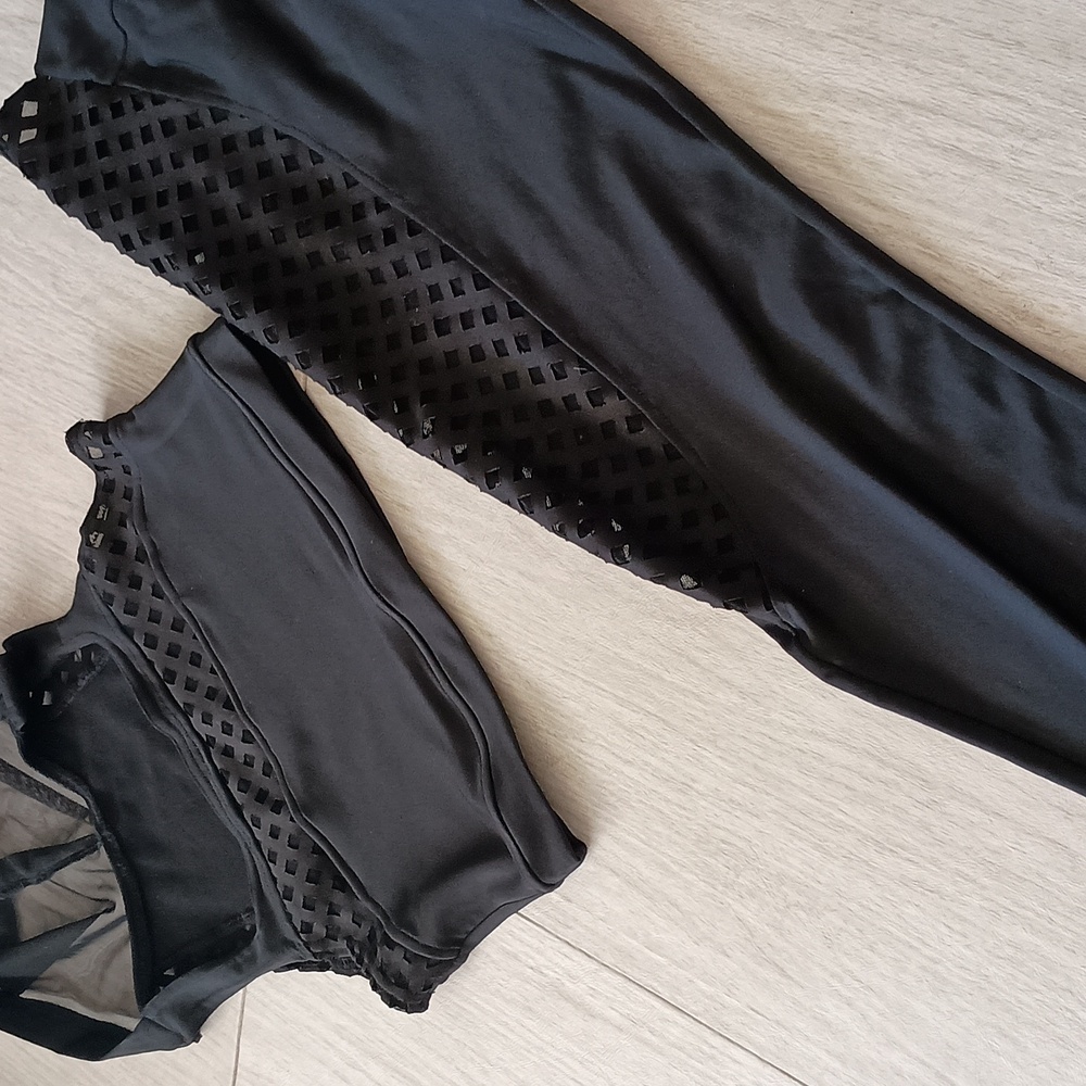 Bad Kitty Black Mesh Crop Top and Leggings Set - Picture 2 of 3